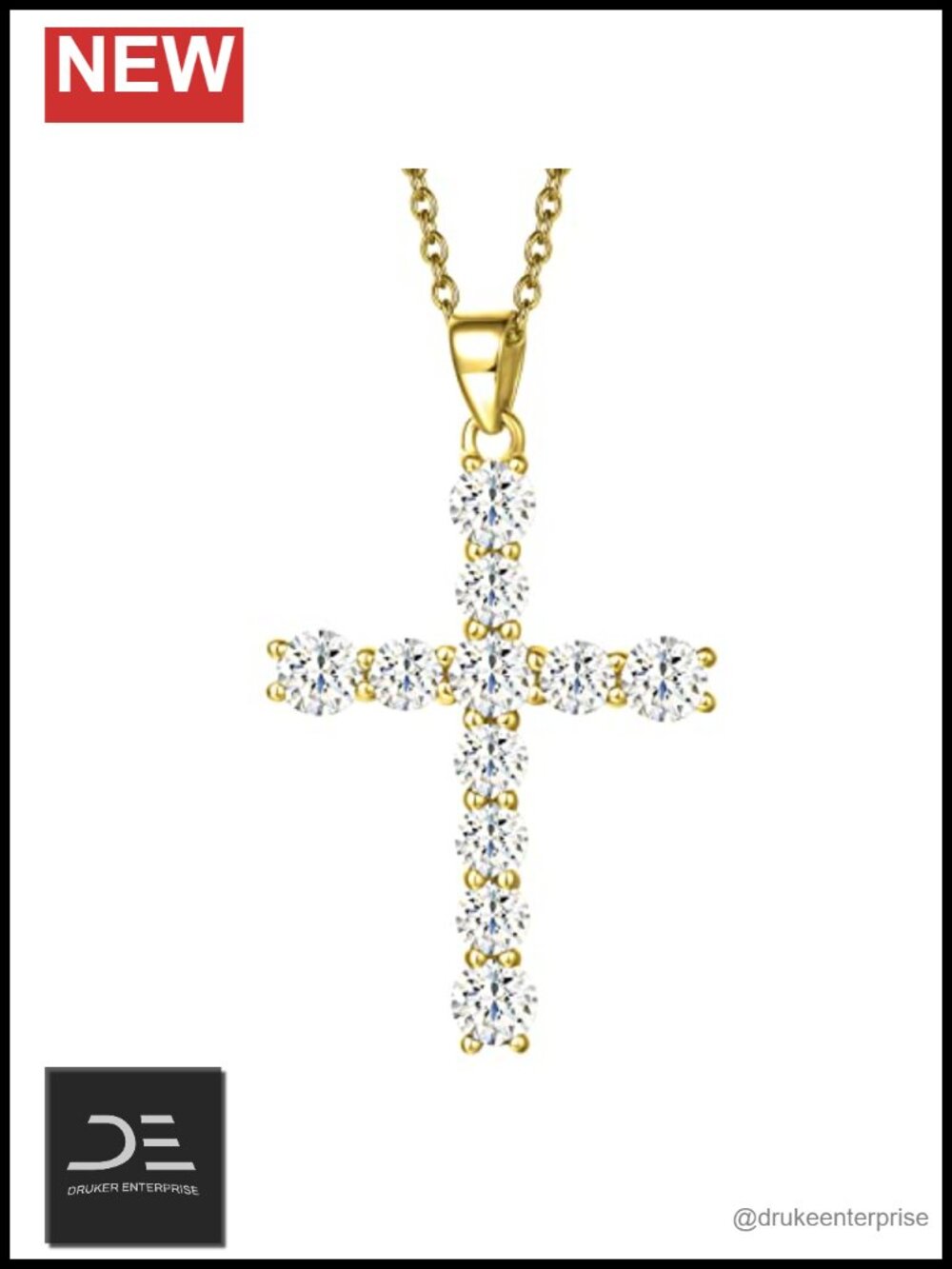 Carleen Cross Necklace Yellow Gold Plated Sterling Silver Cubic Zirconia CZ